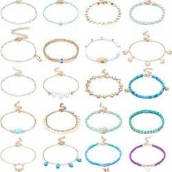 20PCS Boho Ocean Ankle Bracelets Beaded Shell Pearl Layered Beach Anklets For Women Foot Hand Chains Anklet Set Adjustable